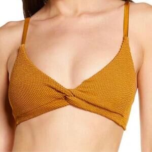 Good American Womens Crinkle Always Fit Twist Bikini Top Bronze Brown Size S New